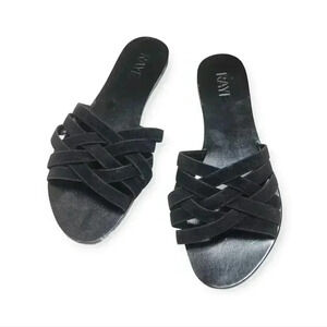 Raye by Revolve Black Suede Leather Criss Cross Sandals Size 8 Slip On Slides